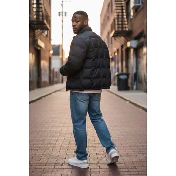 Y2K Style Dockers Black Puffer Jacket Men's L Insulated Winter Coat - Picture 8 of 16